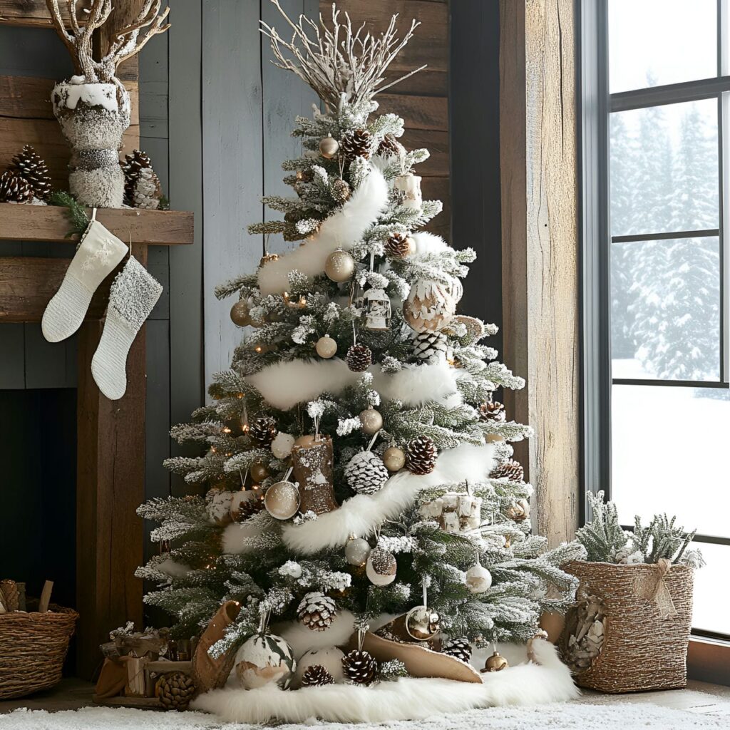 17. Winter Wonderland Tree with Snow-Dusted Pinecones and Branches