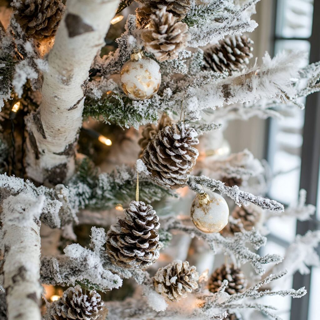 17. Winter Wonderland Tree with Snow-Dusted Pinecones and Branches