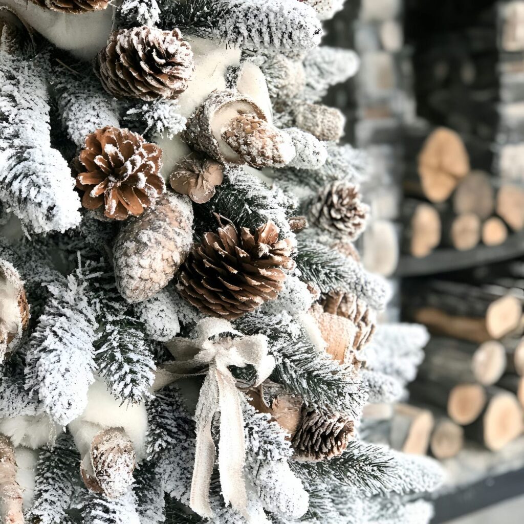 17. Winter Wonderland Tree with Snow-Dusted Pinecones and Branches