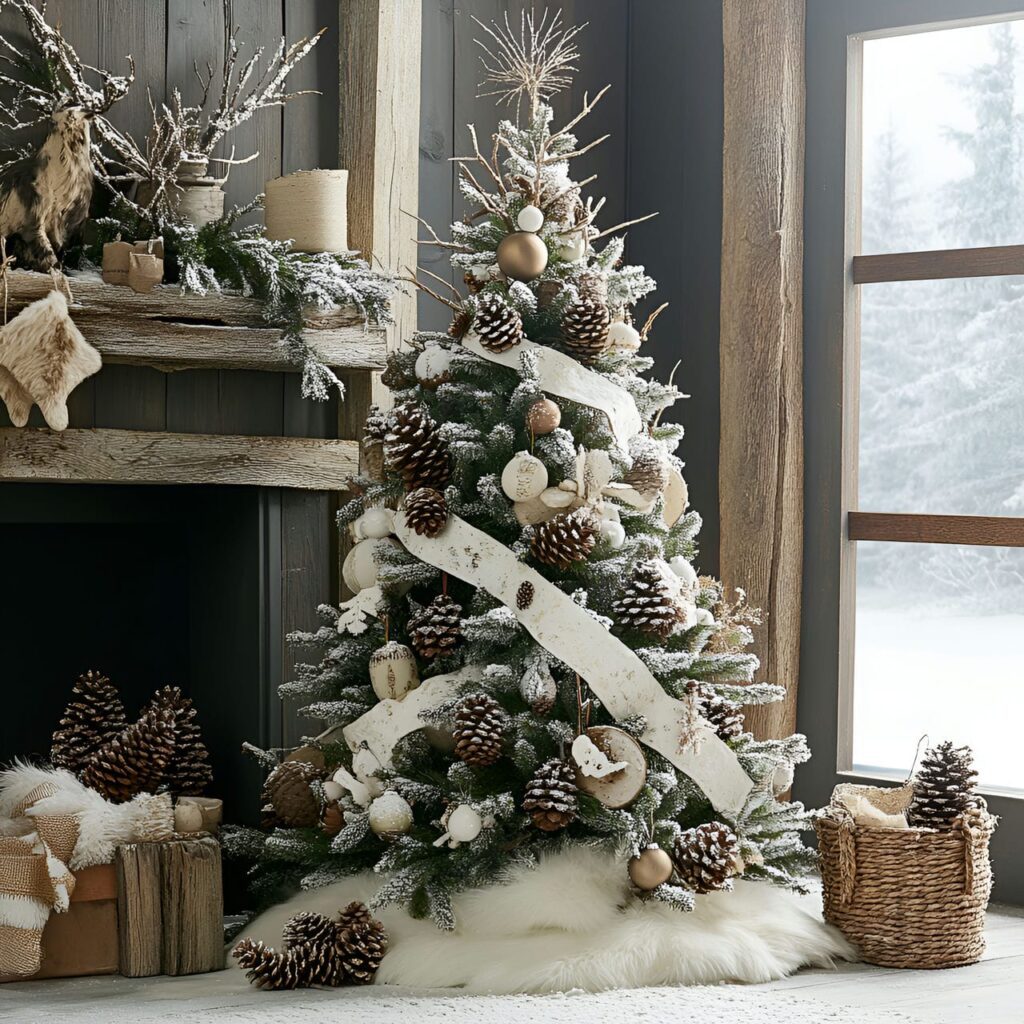 17. Winter Wonderland Tree with Snow-Dusted Pinecones and Branches