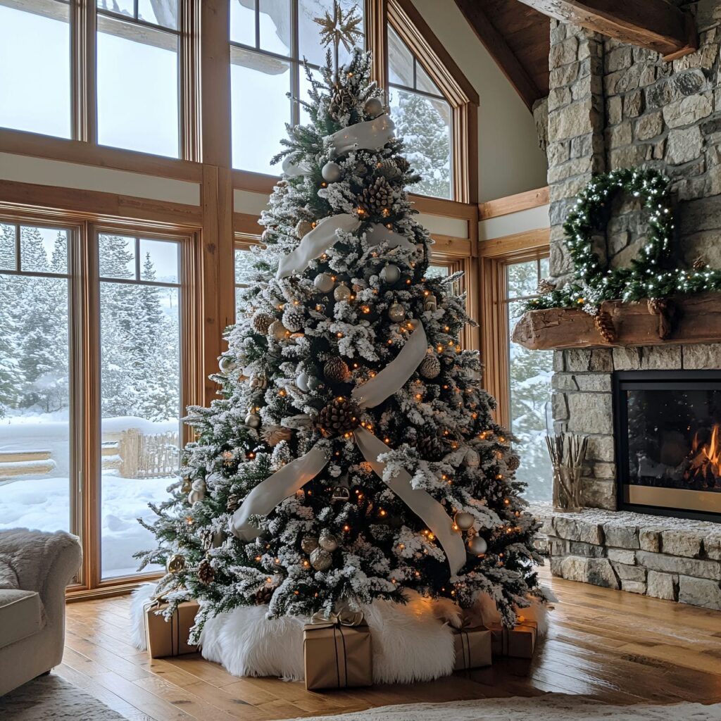 17. Winter Wonderland Tree with Snow-Dusted Pinecones and Branches