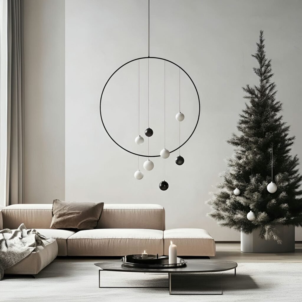 17. Wire Circle Ornament Tree with Black and White Accents