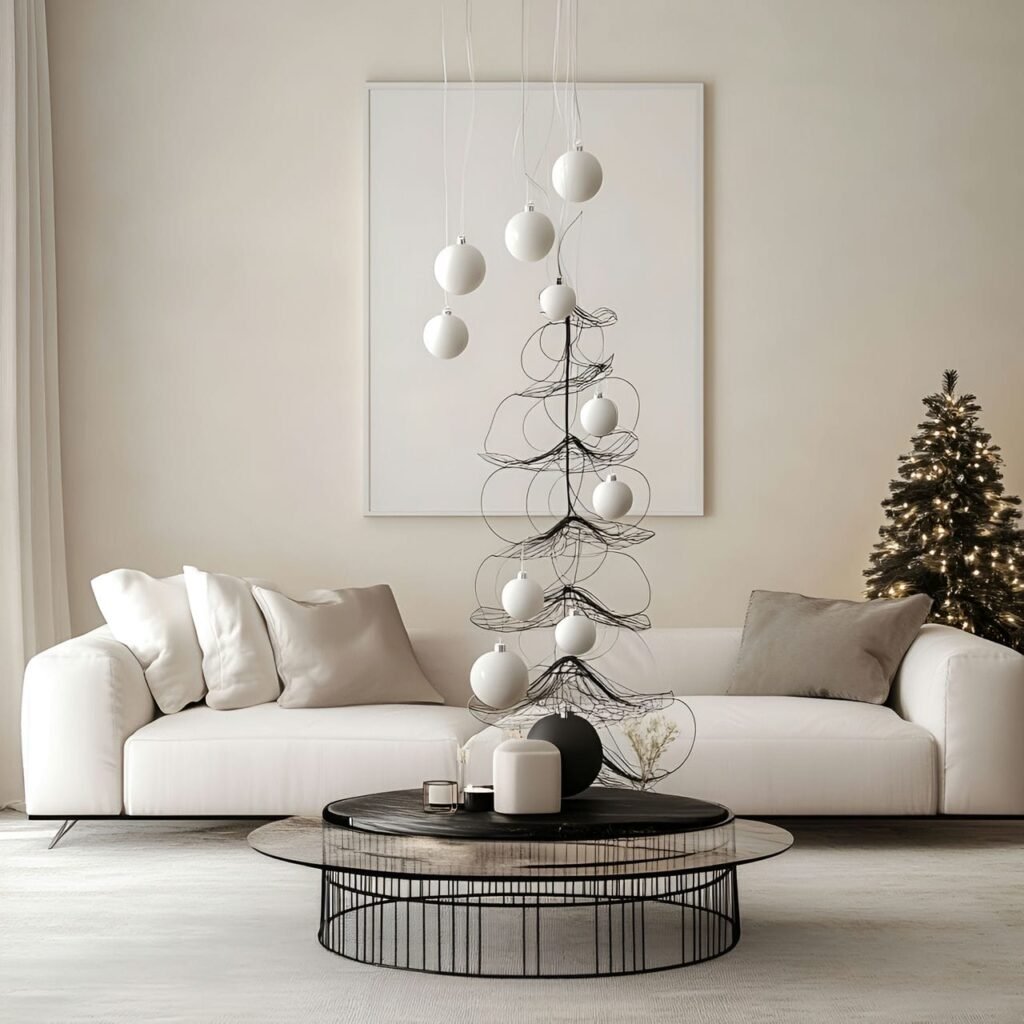 17. Wire Circle Ornament Tree with Black and White Accents