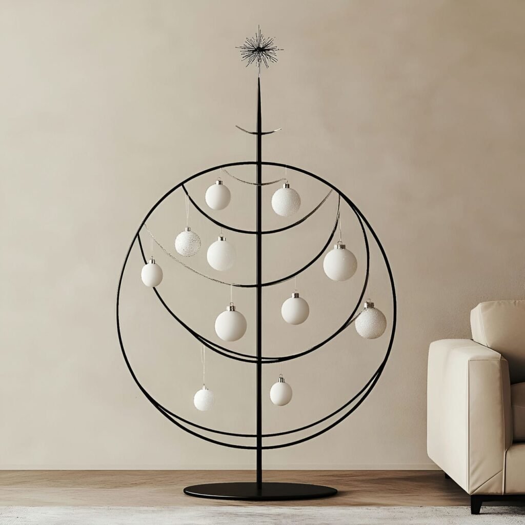 17. Wire Circle Ornament Tree with Black and White Accents