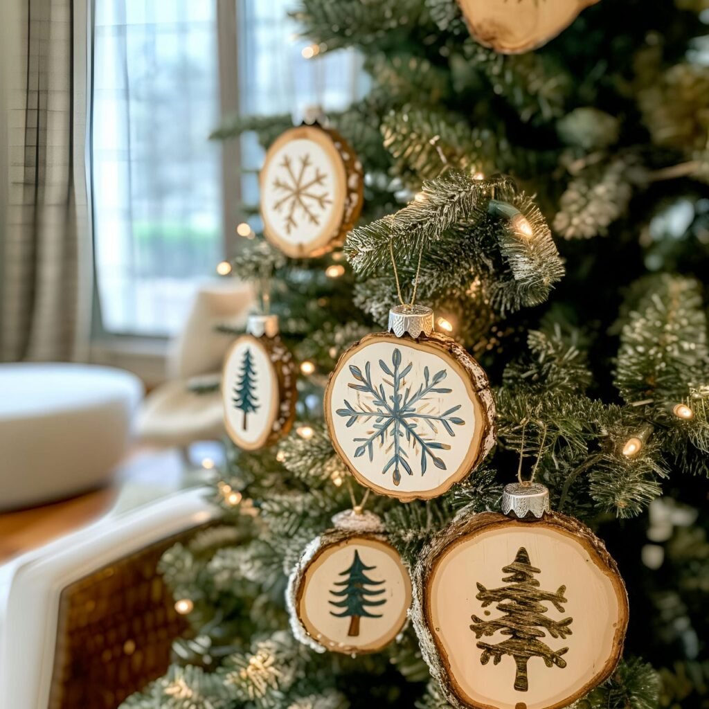 09. Wood Slice Ornament Tree with Painted Holiday Icons