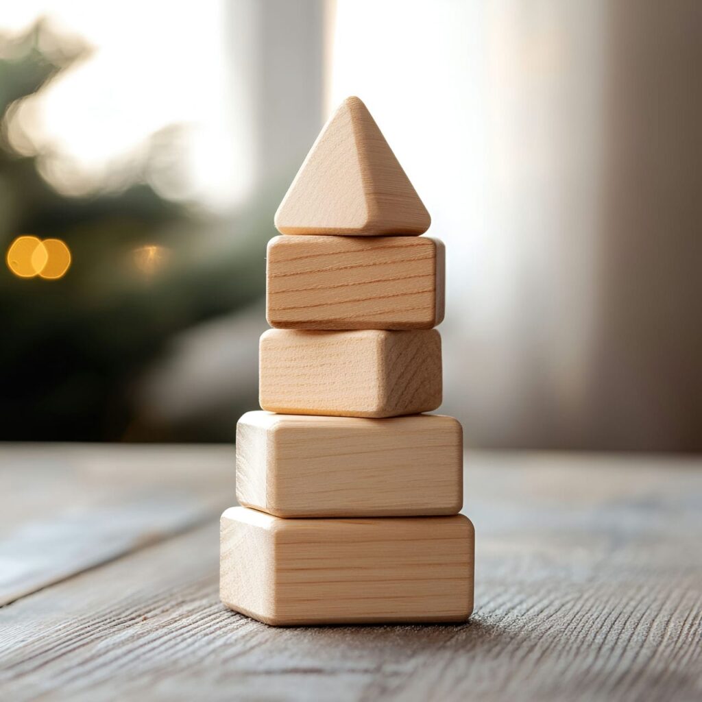 22. Wooden Blocks Tree with Stacked Triangular Form