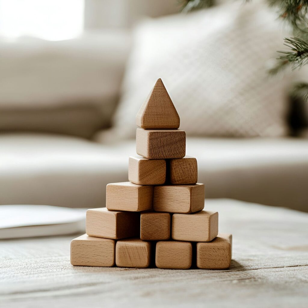 22. Wooden Blocks Tree with Stacked Triangular Form