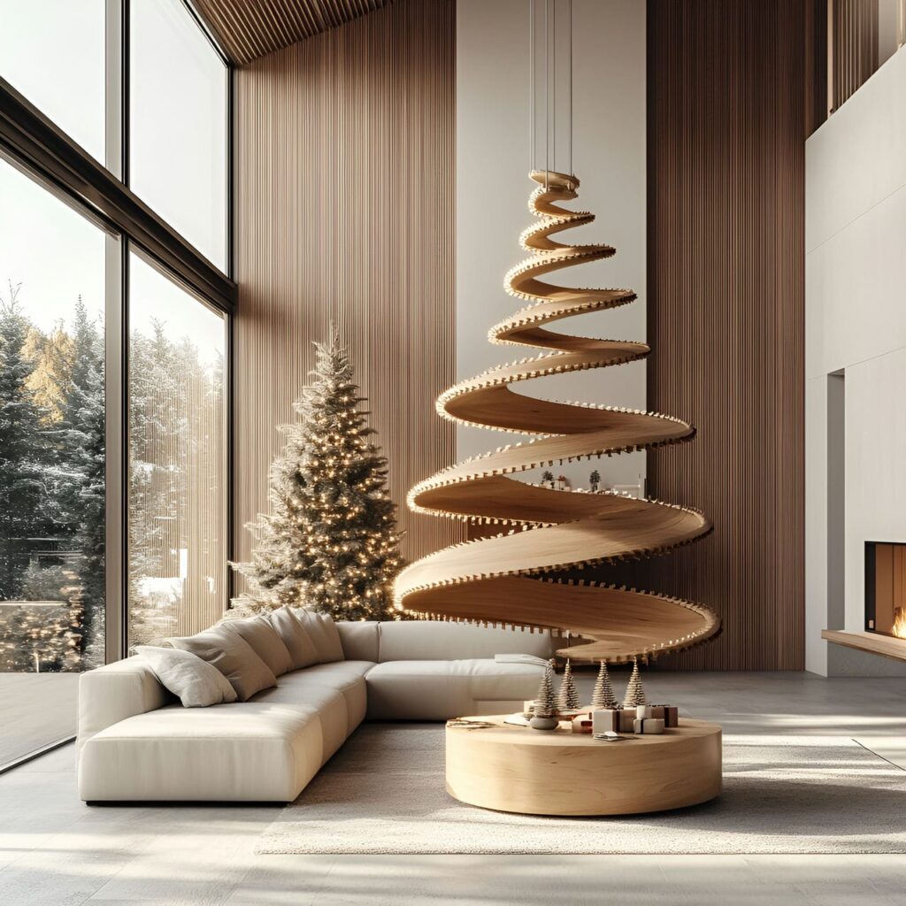 30. Wooden Spiral Christmas Tree with Natural Finish