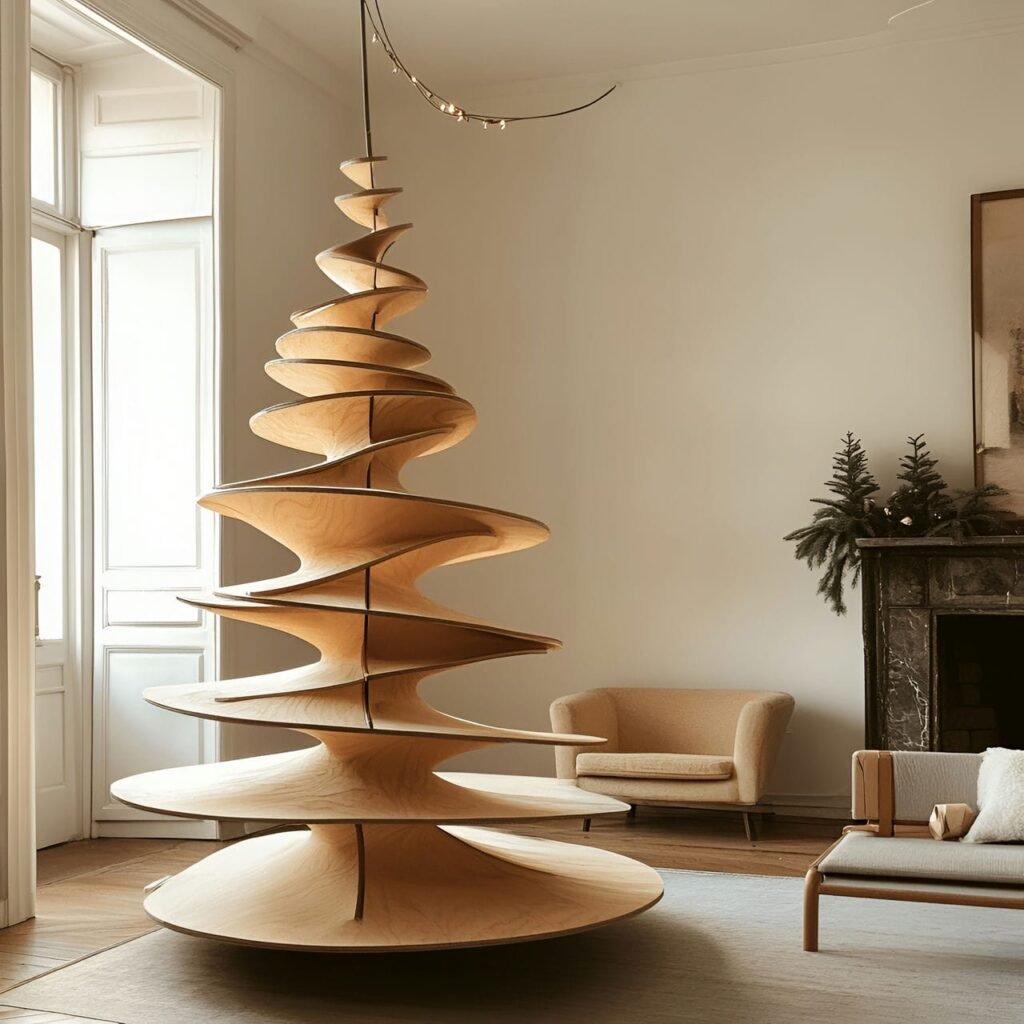 30. Wooden Spiral Christmas Tree with Natural Finish