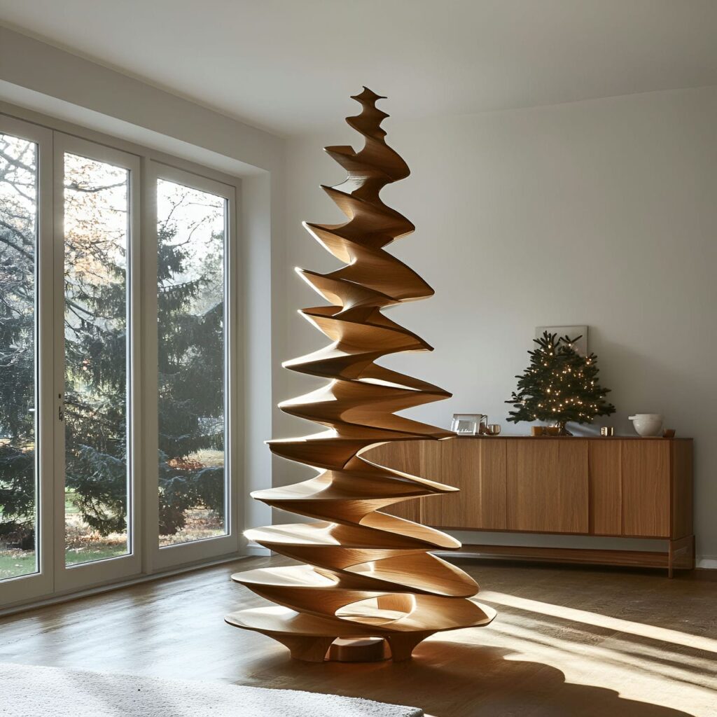 30. Wooden Spiral Christmas Tree with Natural Finish