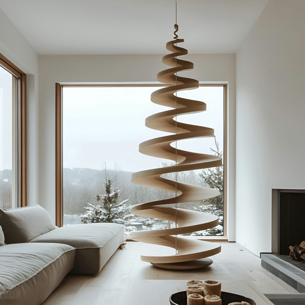 30. Wooden Spiral Christmas Tree with Natural Finish