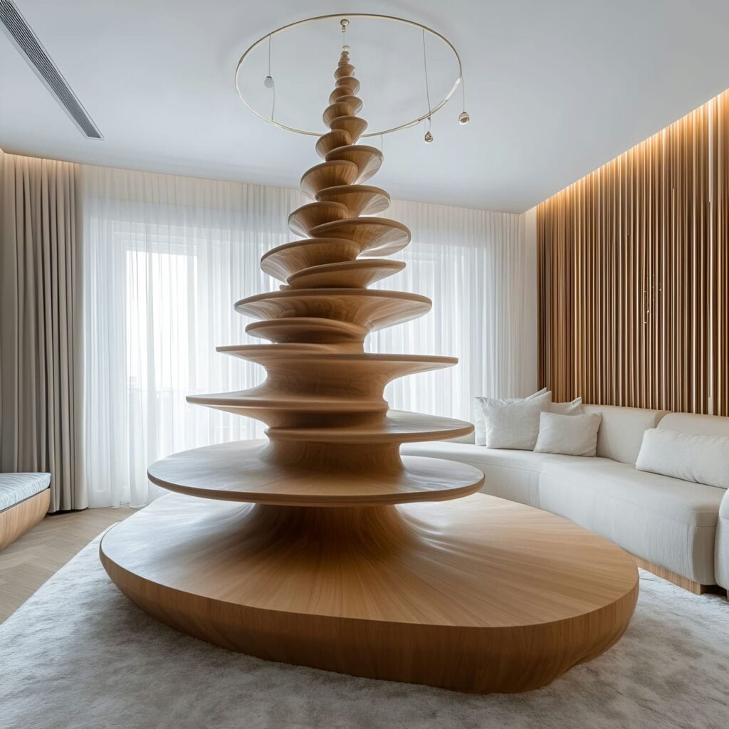 30. Wooden Spiral Christmas Tree with Natural Finish