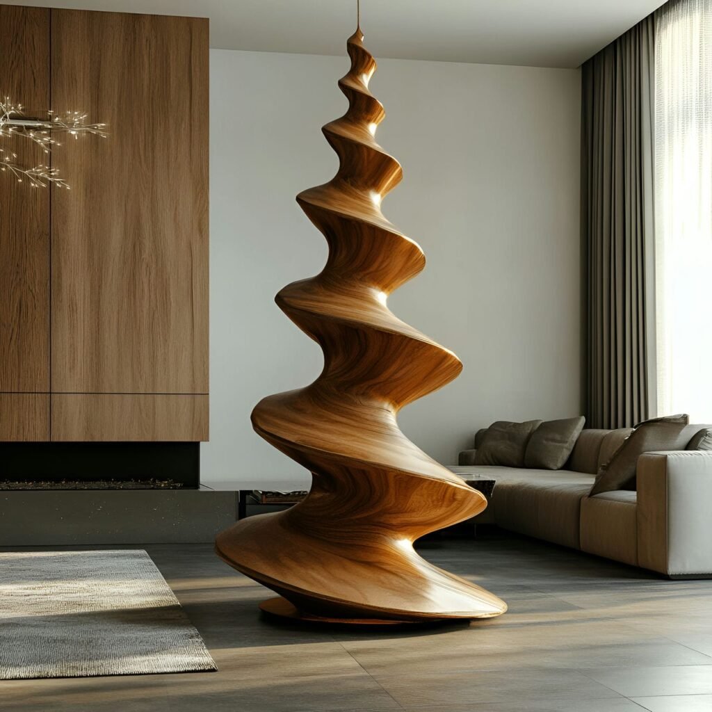 30. Wooden Spiral Christmas Tree with Natural Finish