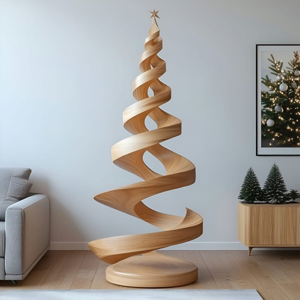 30. Wooden Spiral Christmas Tree with Natural Finish