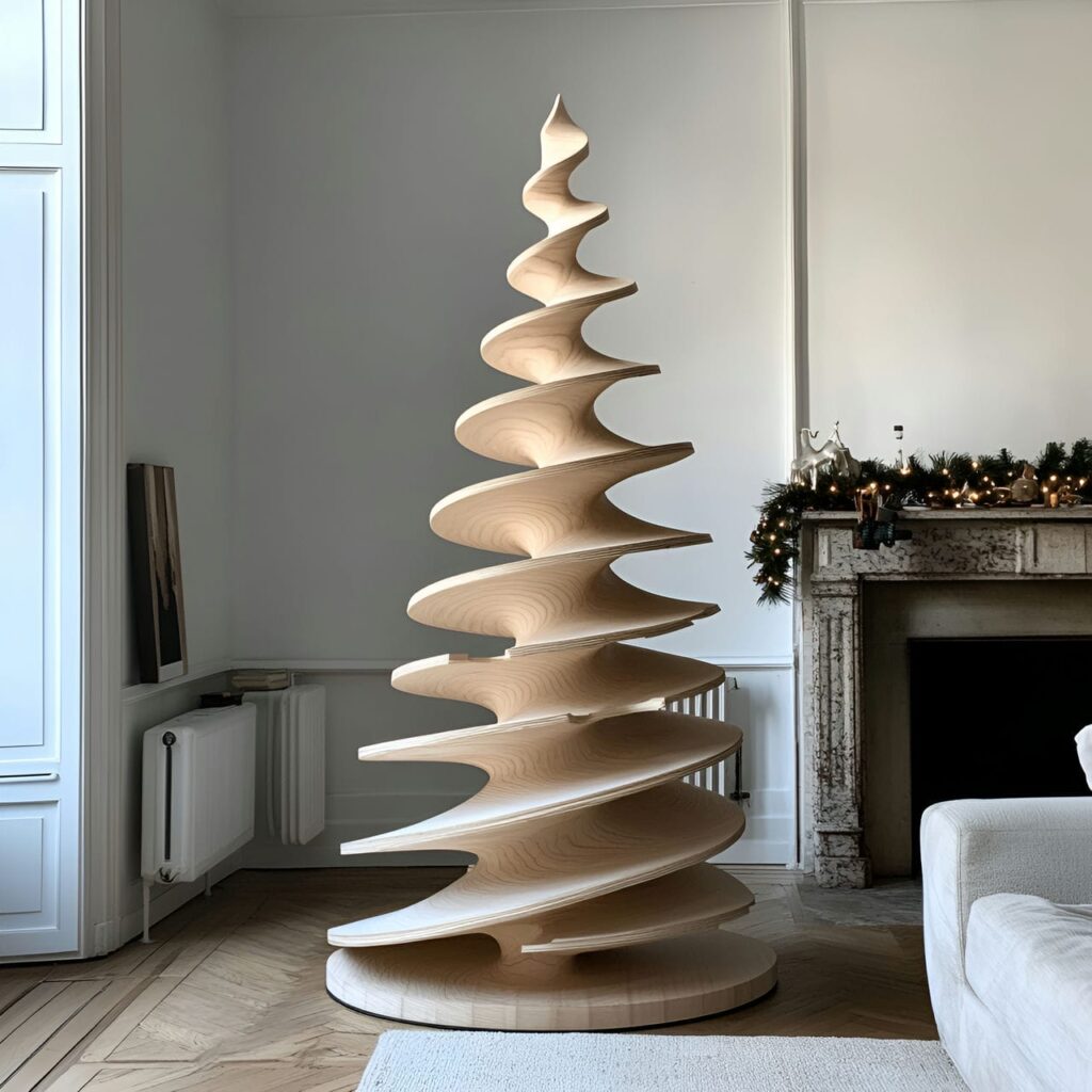 30. Wooden Spiral Christmas Tree with Natural Finish