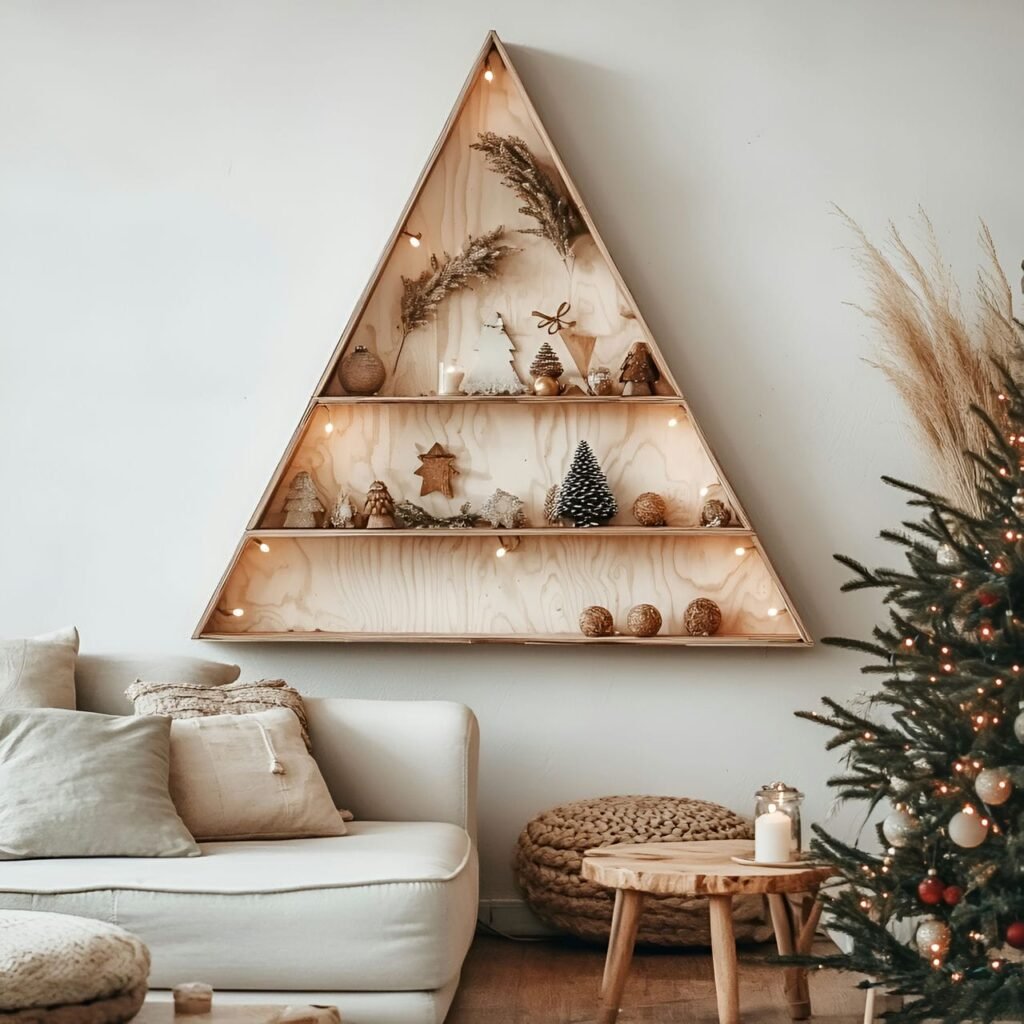 03. Wooden Triangle Tree with Subtle White Lighting