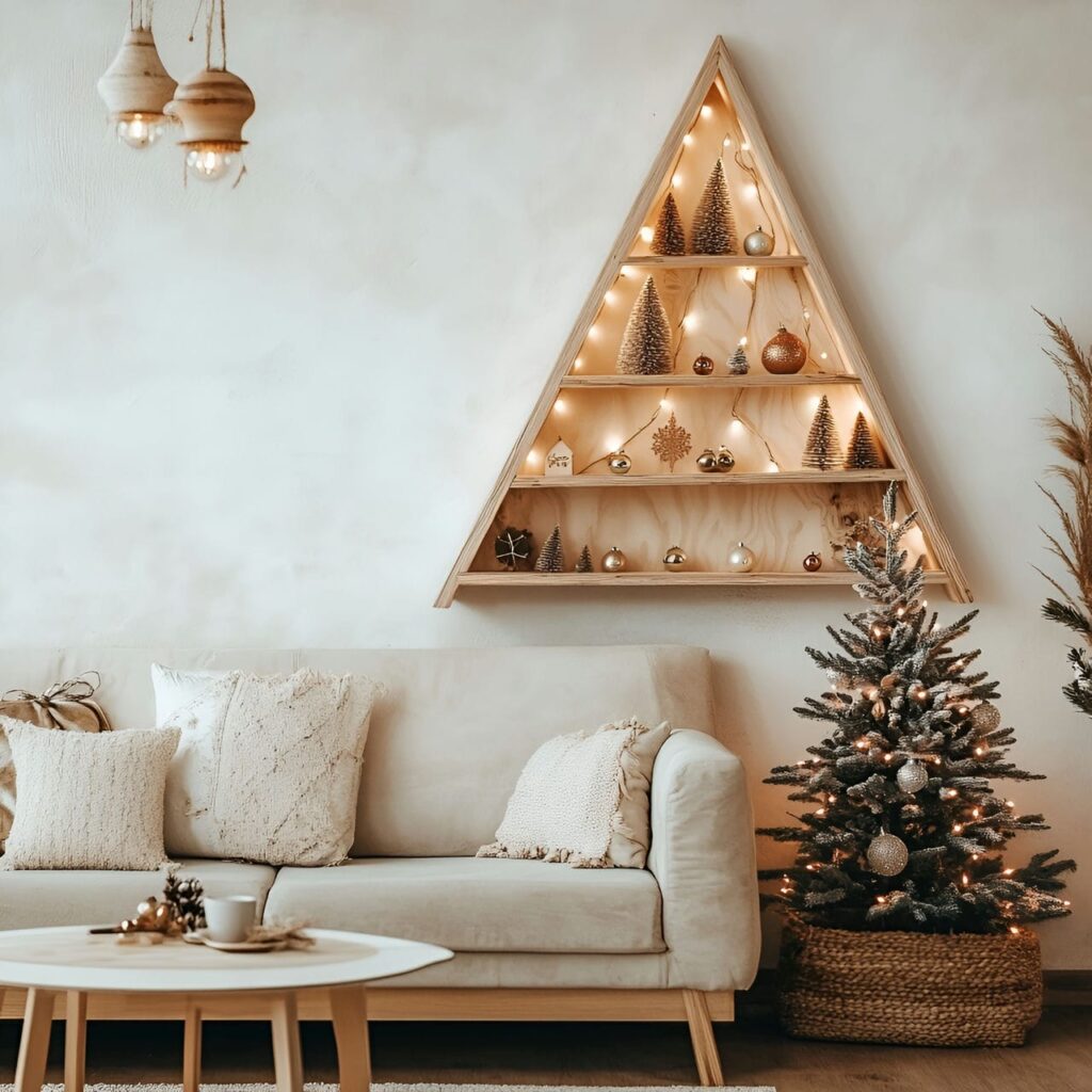 03. Wooden Triangle Tree with Subtle White Lighting