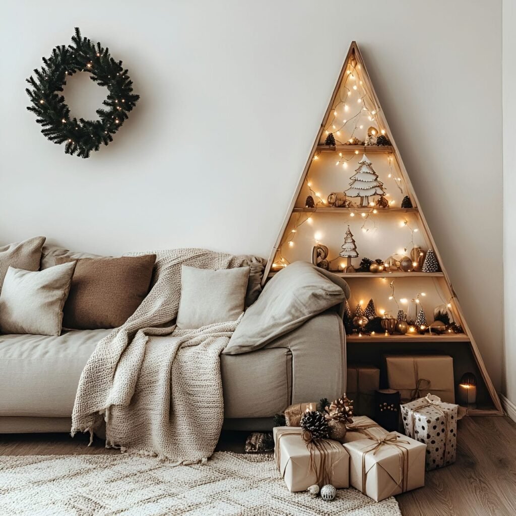 03. Wooden Triangle Tree with Subtle White Lighting