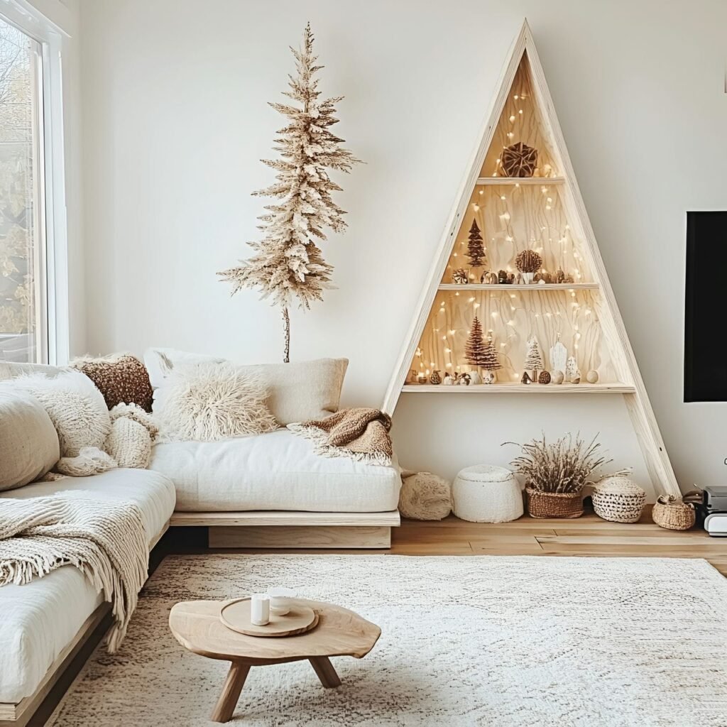 03. Wooden Triangle Tree with Subtle White Lighting