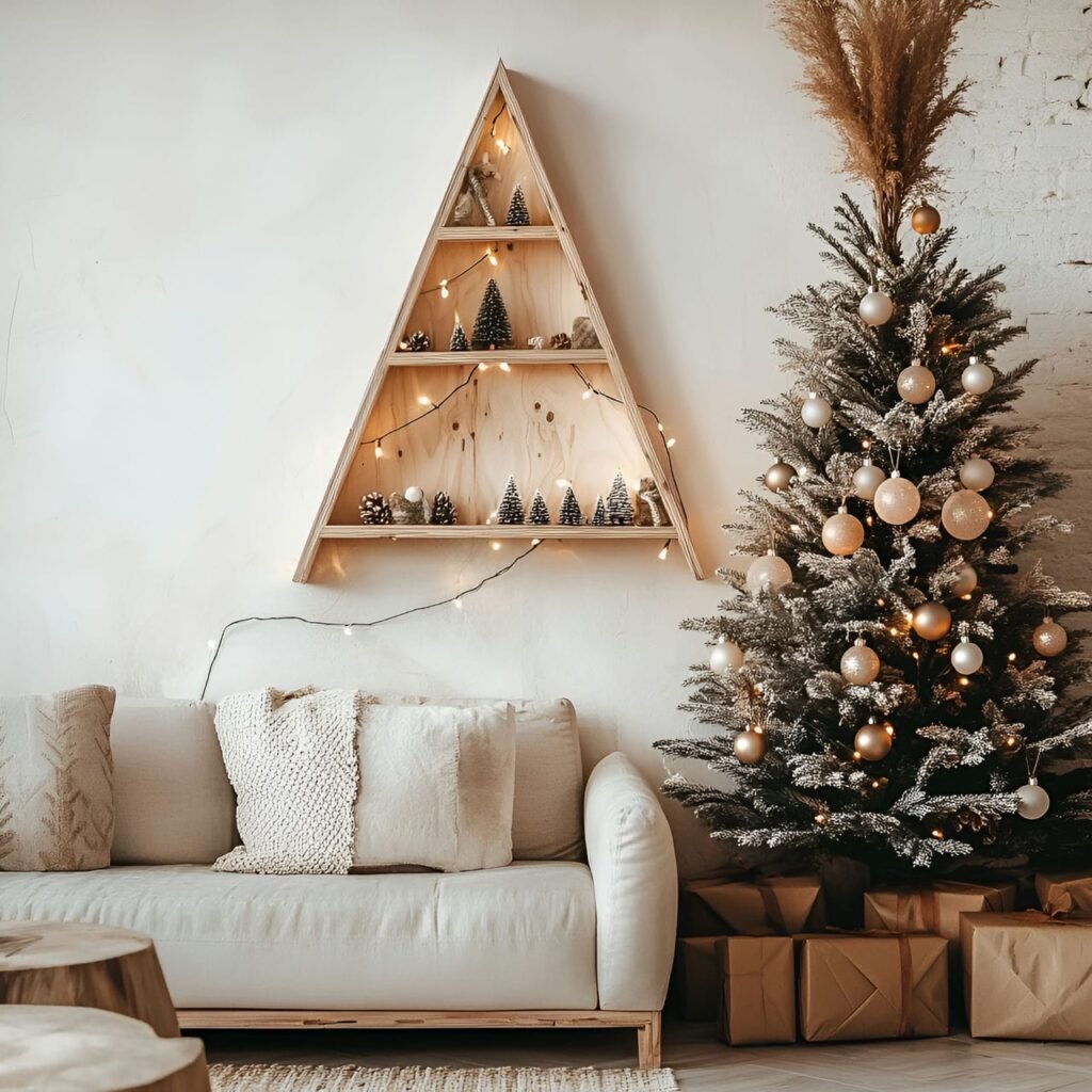 03. Wooden Triangle Tree with Subtle White Lighting