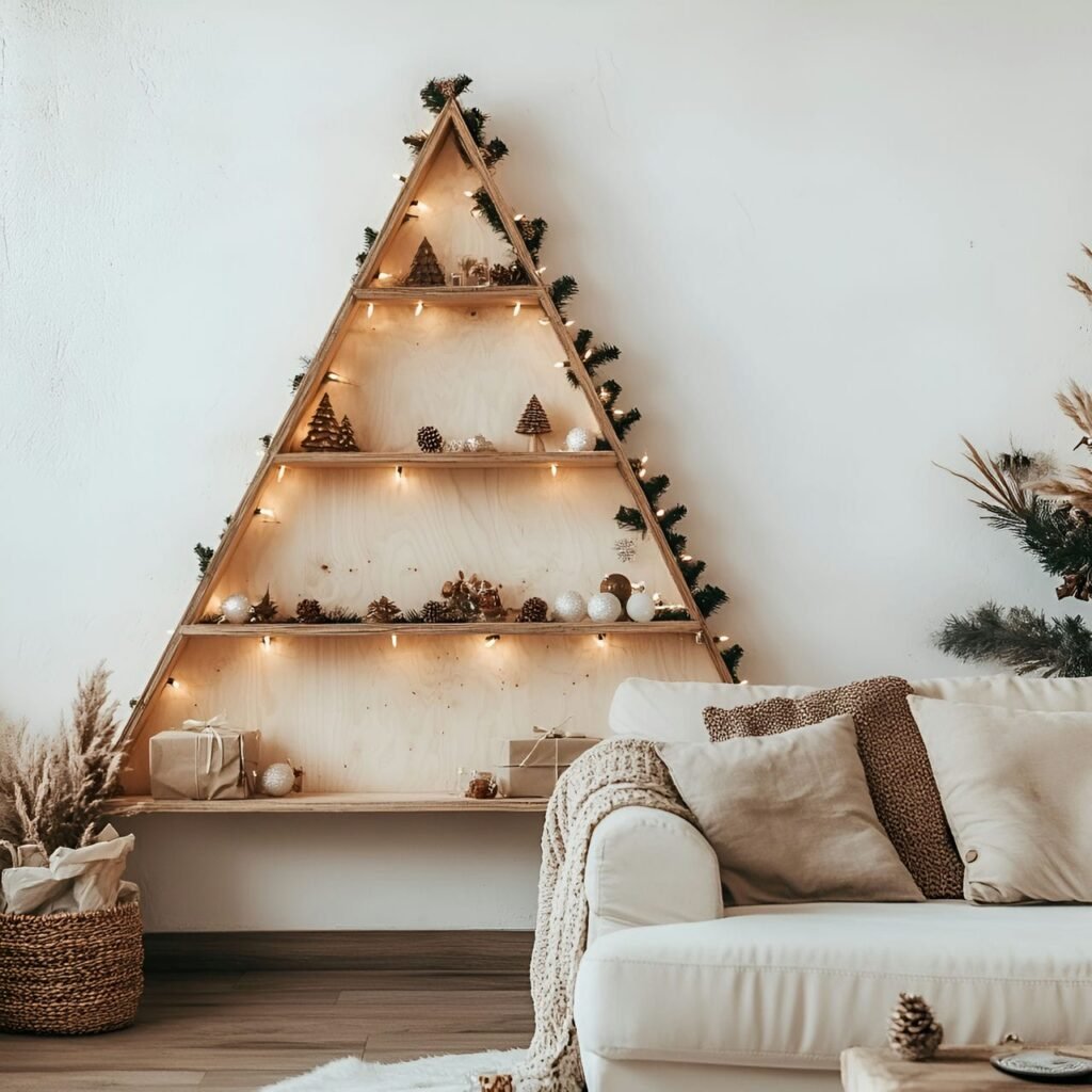 03. Wooden Triangle Tree with Subtle White Lighting