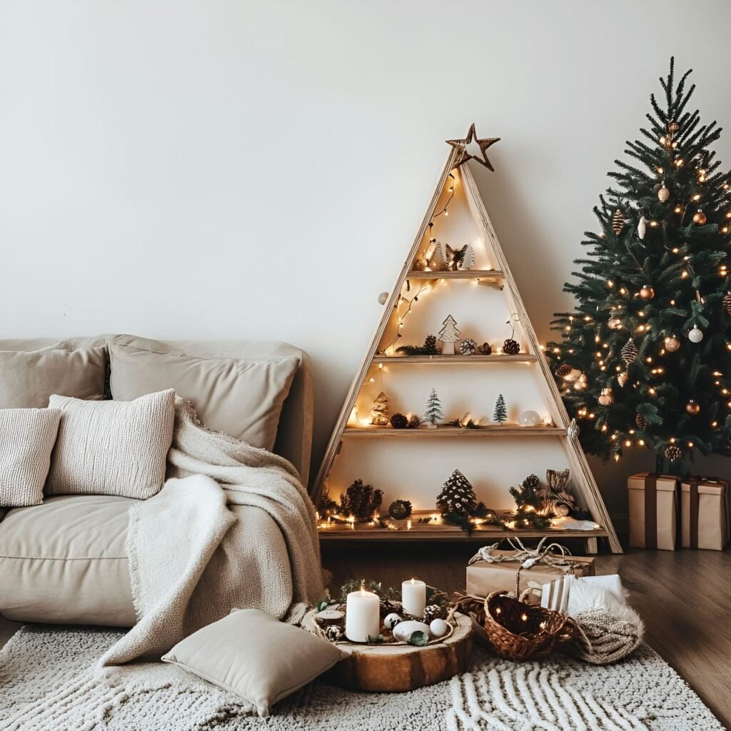 03. Wooden Triangle Tree with Subtle White Lighting