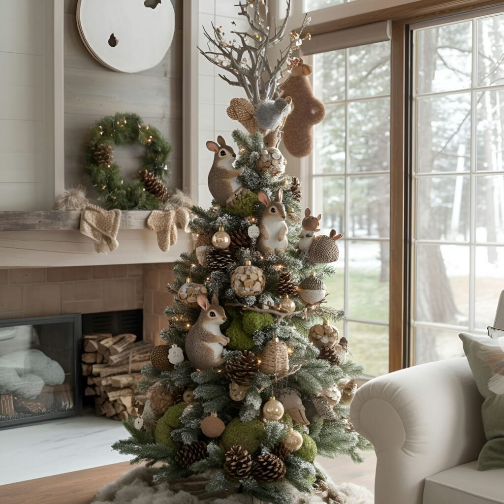 12. Woodland Critters Tree with Squirrel, Rabbit, and Hedgehog Décor