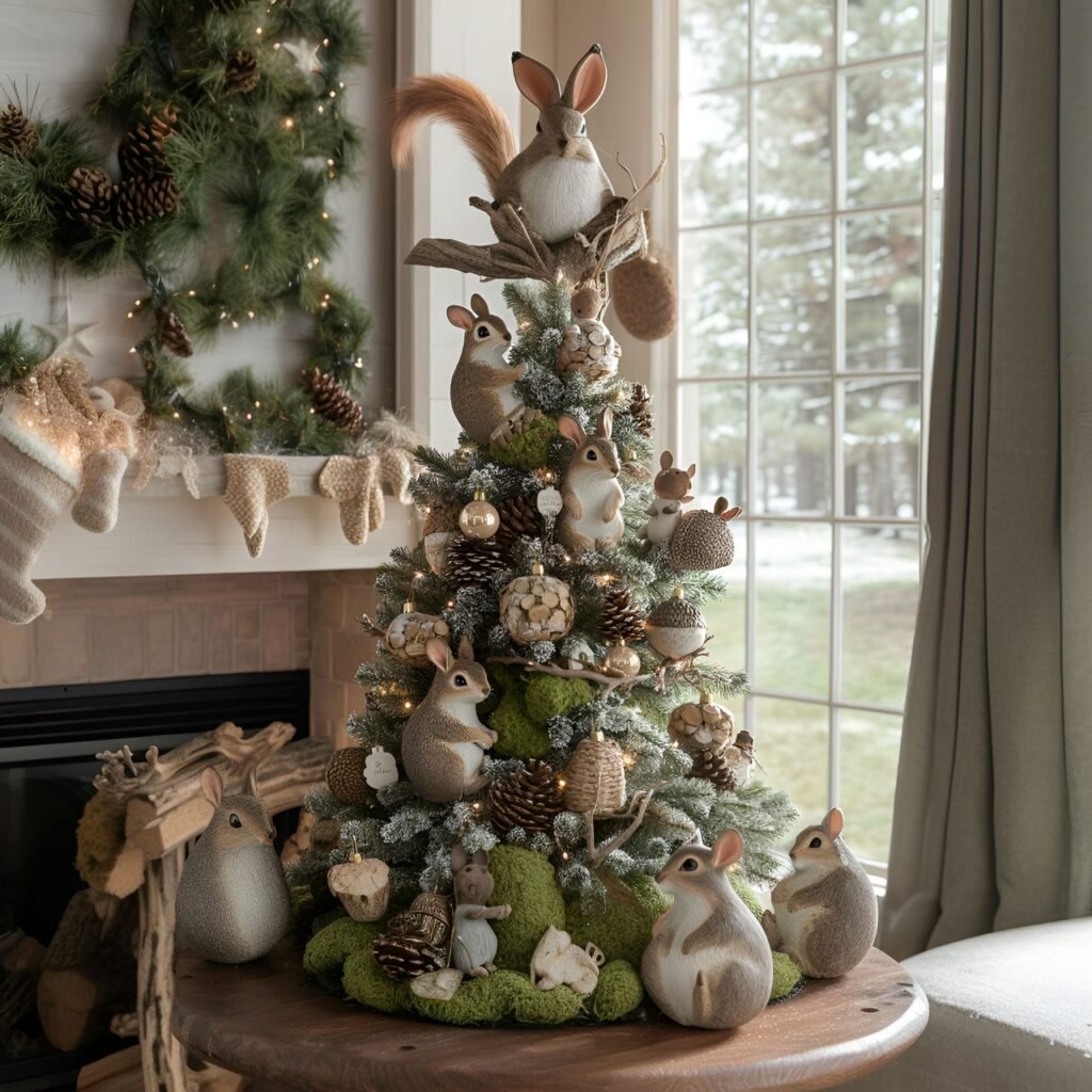 12. Woodland Critters Tree with Squirrel, Rabbit, and Hedgehog Décor