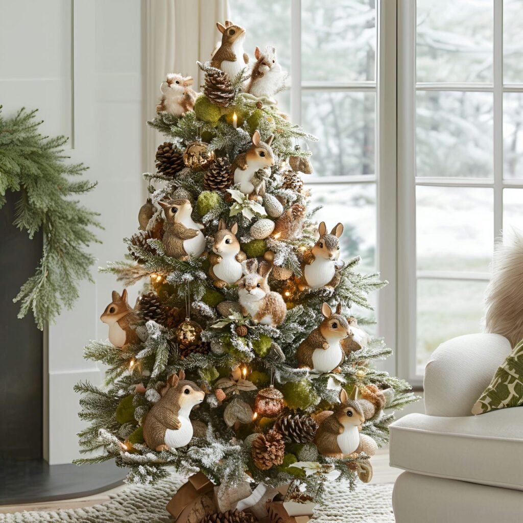 12. Woodland Critters Tree with Squirrel, Rabbit, and Hedgehog Décor