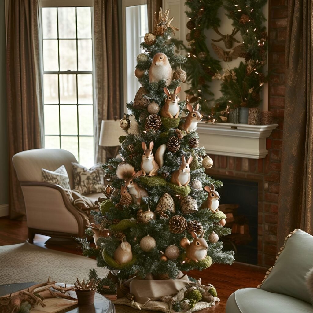 12. Woodland Critters Tree with Squirrel, Rabbit, and Hedgehog Décor