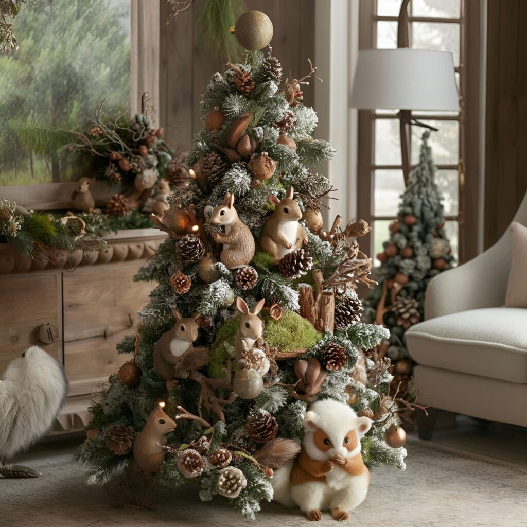 12. Woodland Critters Tree with Squirrel, Rabbit, and Hedgehog Décor