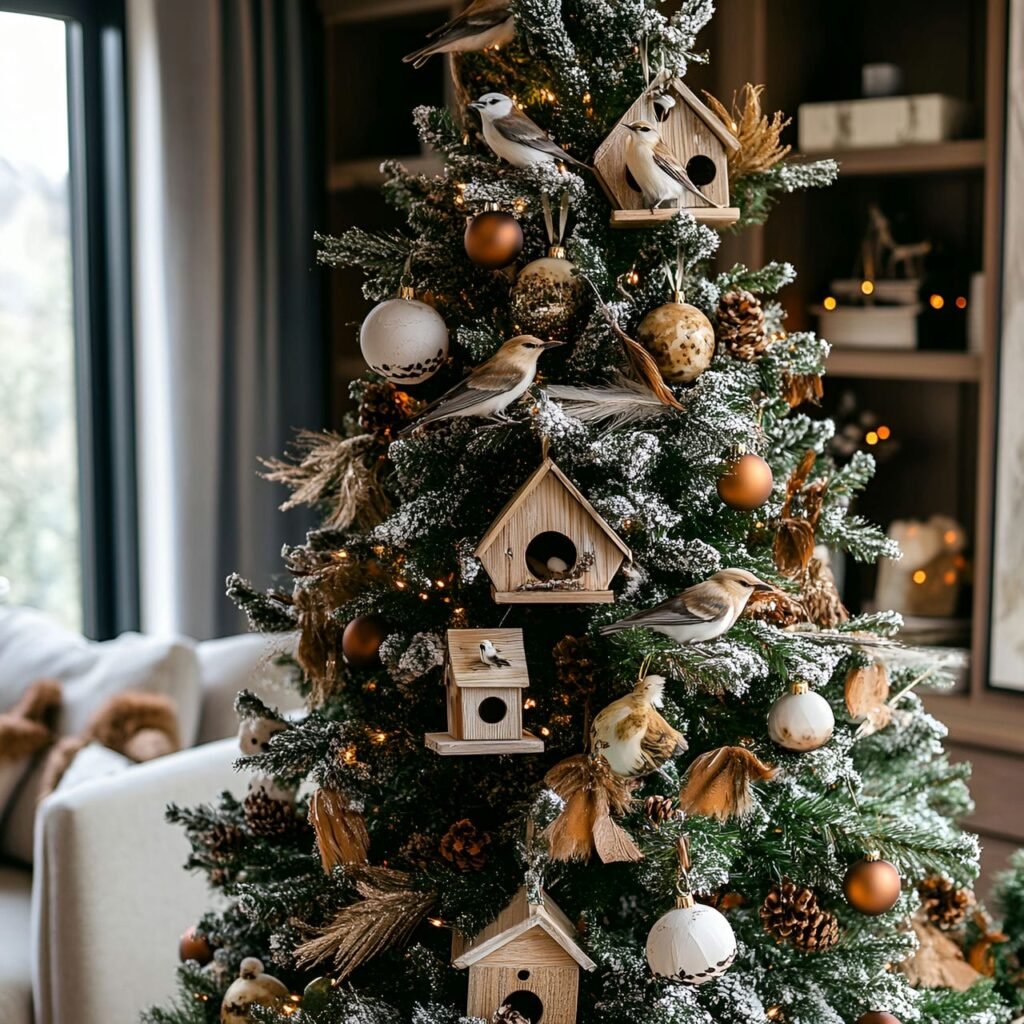 01. Woodland Wildlife Christmas Tree with Fox, Owl, and Squirrel Décor