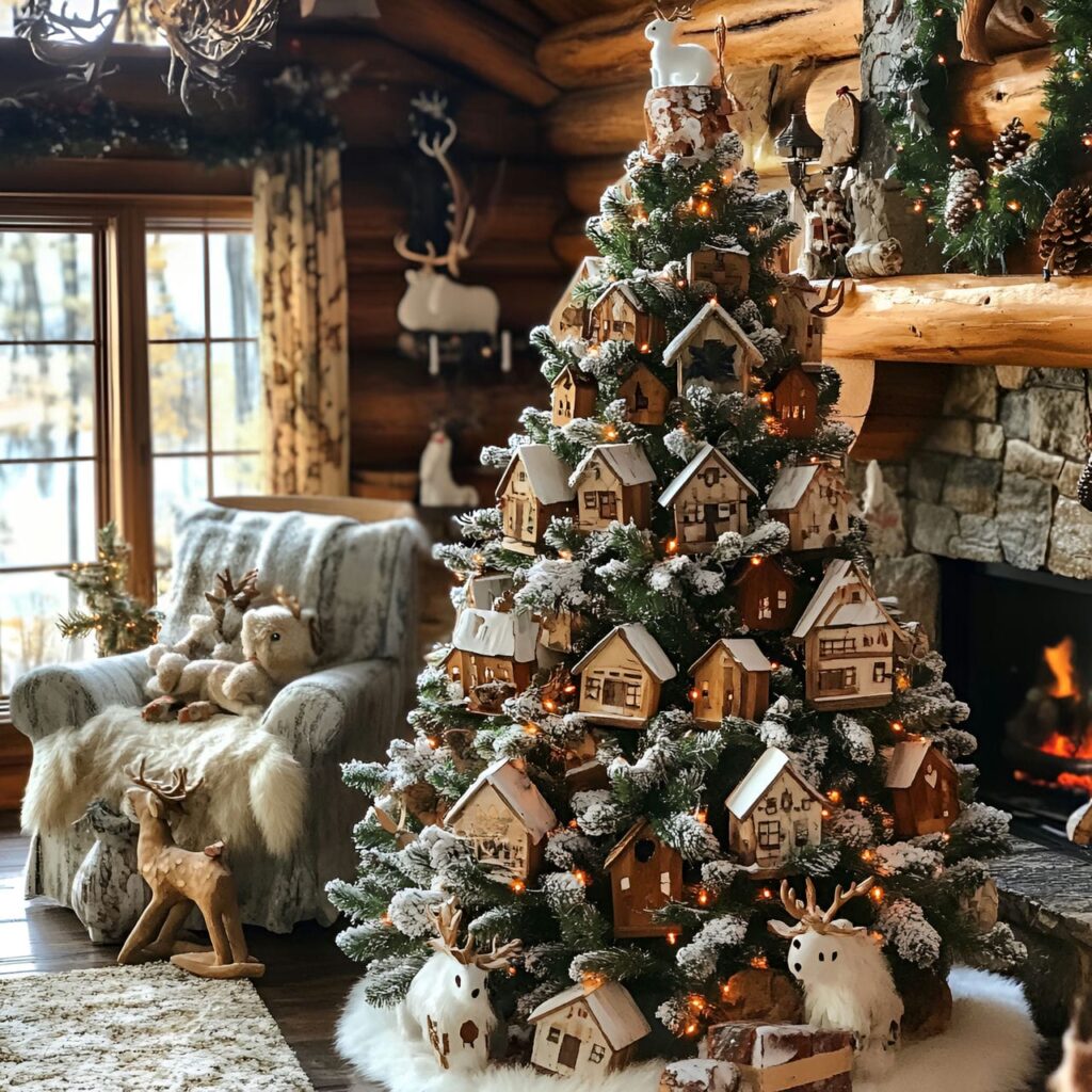 07. Woodland Log Christmas Tree with Reindeer and Pine Branches