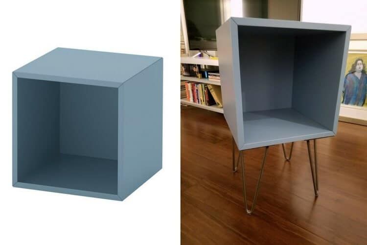 IKEA cube shelf converted into DIY hairpin leg nightstand